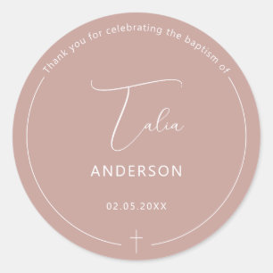 Minimalistische doop Eenvoudig Cross Pink Ronde Sticker