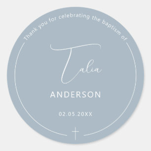 Minimalistische doop Eenvoudig Kruis Blauw Ronde Sticker