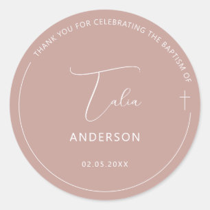 Minimalistische doop eenvoudige kruis roze ronde sticker