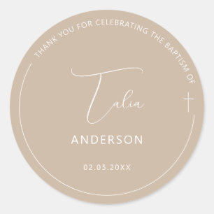 Minimalistische doop eenvoudige kruisbeige ronde sticker
