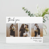 Minimalistische drie foto bruiloft dank u kaart (Staand voorkant)