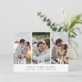 Minimalistische drie foto bruiloft Save the Date (Staand voorkant)