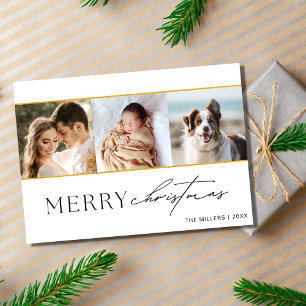 Minimalistische drie foto familie kerst feestdagenkaart