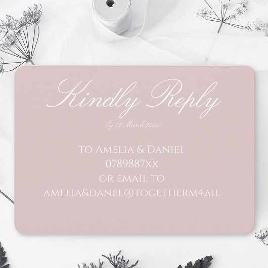 Minimalistische Dusky Roze en Wit RSVP Kaartje