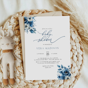 Minimalistische Dusty Blue Floral Winter Baby show Kaart
