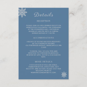 Minimalistische Dusty Blue Silver Winter Wedding D Informatiekaartje
