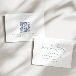 Minimalistische Dusty Blue Text QR Code Wedding Save The Date
