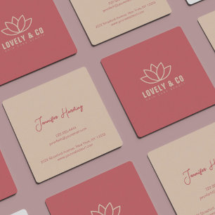 Minimalistische Dusty Rose Crème Schoonheid Vierkante Visitekaartje