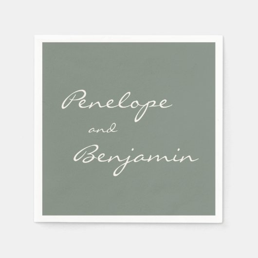 Minimalistische Dusty Sage Green Script Weddenscha Servet (Voorkant)