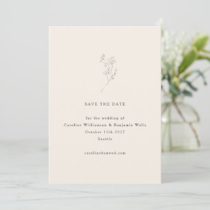 Minimalistische Ecru Bloemrijke Lijnkunst Elegante Save The Date