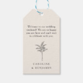 Minimalistische Ecru Palm Tree Custom bruiloft Wel Cadeaulabel (Voorkant)