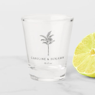 Minimalistische Ecru Palmboom Lijnkunst Aangepaste Shot Glas