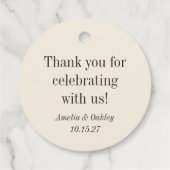 Minimalistische Ecru Zwart Elegant Bruiloft Dank u Bedankjes Labels (Achterkant)