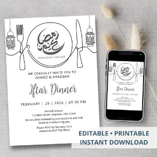 Minimalistische eenlijnige Ramadan Iftar-diner kun Kaart
