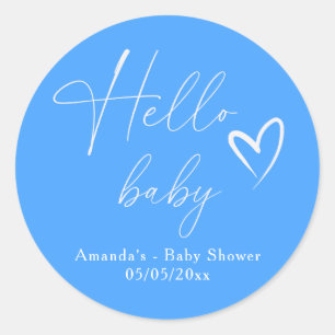 Minimalistische Eenvoudige Blauwe Hallo Baby Ronde Sticker