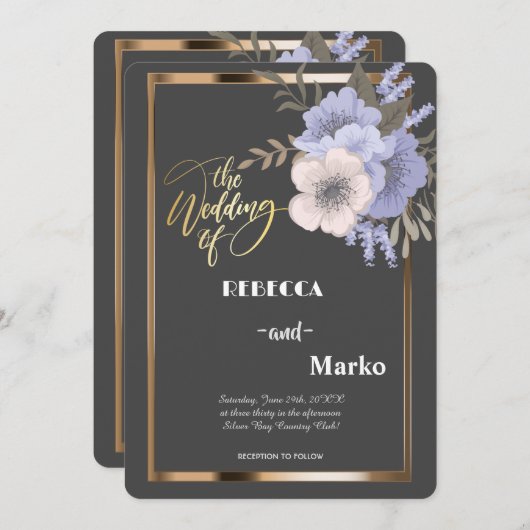 Minimalistische eenvoudige bloemenuitnodiging, gou kaart (Voorkant / Achterkant)