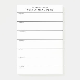 Minimalistische eenvoudige maaltijdplanning post-it® notes