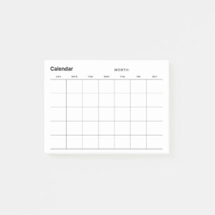Minimalistische eenvoudige maandelijkse plannerkal post-it® notes
