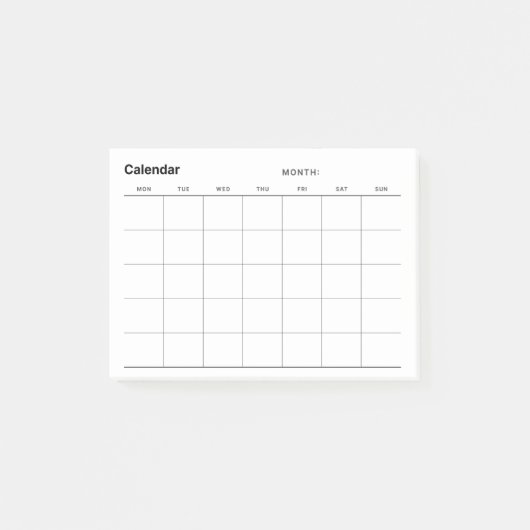 Minimalistische eenvoudige maandelijkse plannerkal post-it® notes (Voorkant)