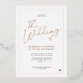 Minimalistische eenvoudige moderne script bruiloft folie uitnodiging (Voorkant)