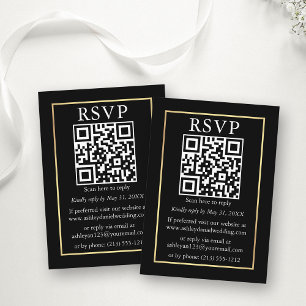 Minimalistische Eenvoudige QR Gold Black RSVP Informatiekaartje