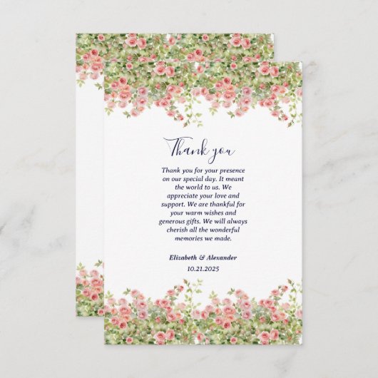 Minimalistische Eenvoudige roos wijnstok bloemenb Bedankkaart (Voorkant / Achterkant)