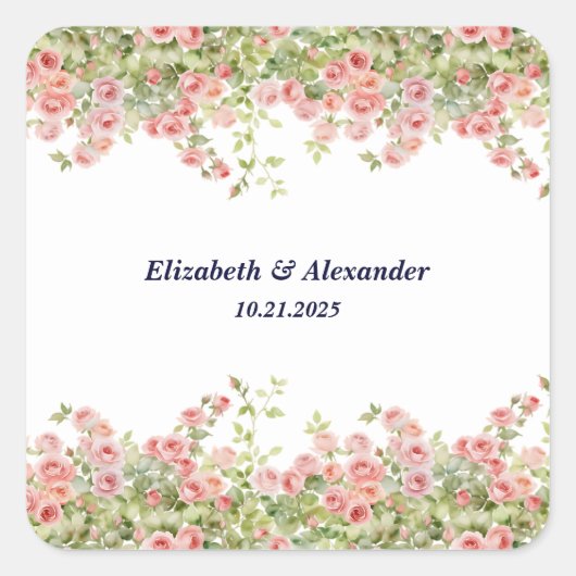 Minimalistische Eenvoudige roos wijnstok bloemenb Vierkante Sticker (Voorkant)