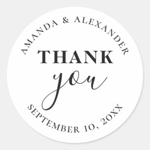 Minimalistische eenvoudige typografie trouw bedank ronde sticker