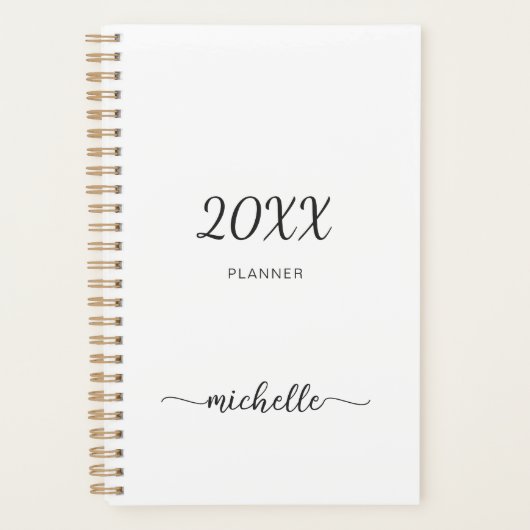 Minimalistische Eenvoudige Witte Monogram Naam 202 Planner (Voorkant)