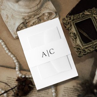 Minimalistische Eenvoudige Witte Monogram Trouw Uitnodigingen Wikkel