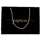 Minimalistische Eenvoudige Zwarte Gouden Monogram Groot Cadeauzakje (Achterkant)