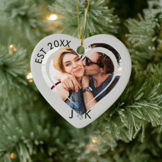 Minimalistische Eerste Kerstmis Samen Koppel Foto  Keramisch Ornament