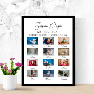 Minimalistische Eerste Verjaardagsfeestje Baby Poster