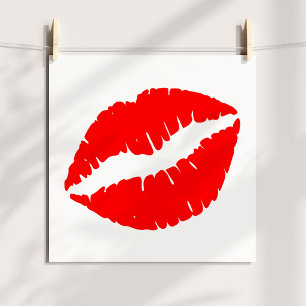 Minimalistische effen kleur rode kus poster