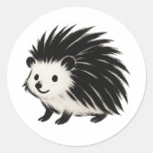 Minimalistische egel – Black Ink Animal Design op Ronde Sticker (Voorkant)