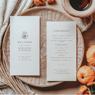 Minimalistische Eikels & Denneappel Herfst Bruilof Programma