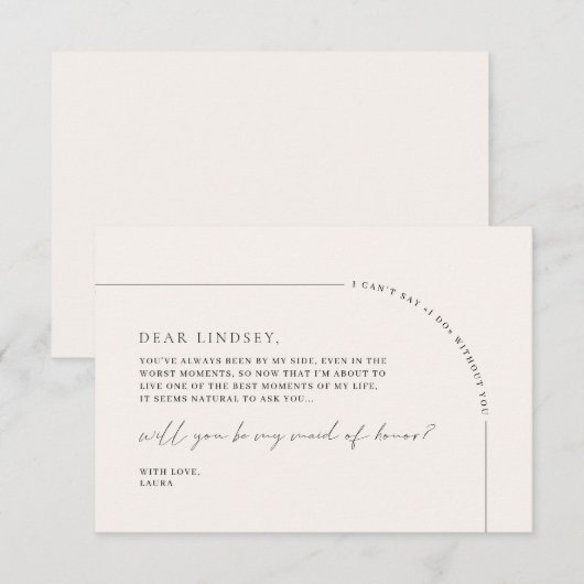 Minimalistische Elegant Maid of Honor Proposal Kaa Kaart (Voorkant / Achterkant)