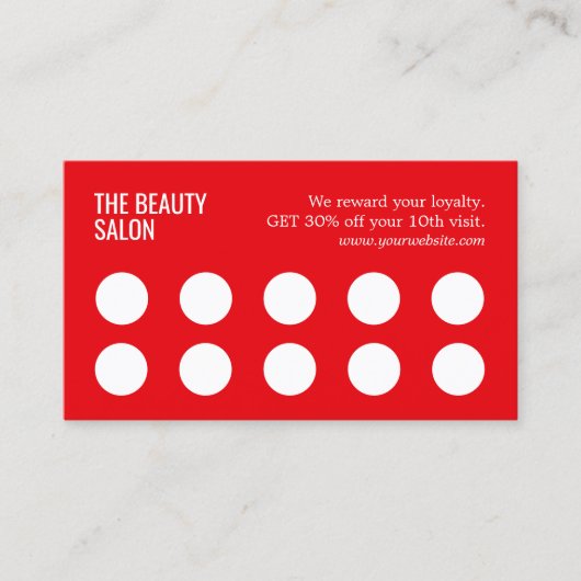 Minimalistische Elegant Rood Wit 10 Salon Klantenkaartje (Voorkant)