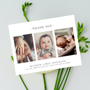 Minimalistische Elegante 3 Foto's Dank Je Baby Briefkaart