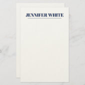 Minimalistische Elegante Blauw & Wit Vlakte Retro Briefpapier (Voorkant / Achterkant)
