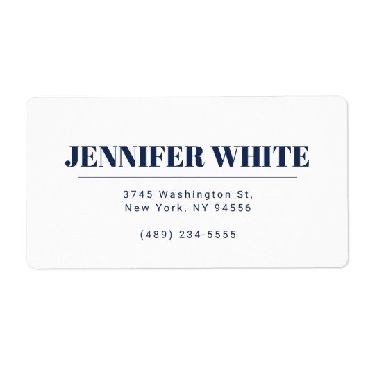 Minimalistische Elegante Blauw & Wit Vlakte Retro Etiket (Voorkant)