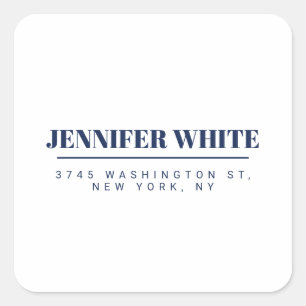 Minimalistische Elegante Blauw & Wit Vlakte Retro Vierkante Sticker