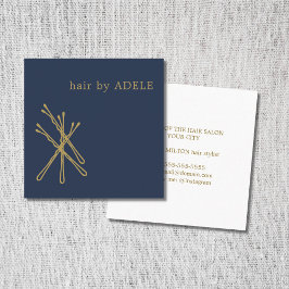 Minimalistische Elegante Blauwe Gouden Haarspelden Vierkante Visitekaartje