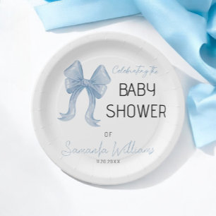Minimalistische Elegante Blauwe Strik Jongens Baby Papieren Bordje