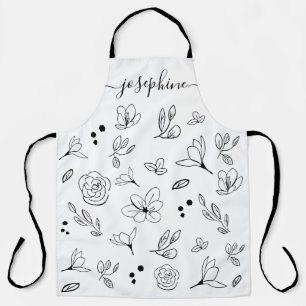 Minimalistische Elegante Bloemen Gepersonaliseerd Schort