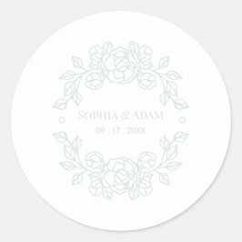 Minimalistische Elegante Bloemen Lichtblauwe Kleur Ronde Sticker