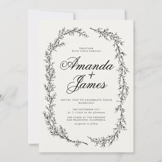 Minimalistische Elegante Bloemenbruiloft Kaart (Voorkant)