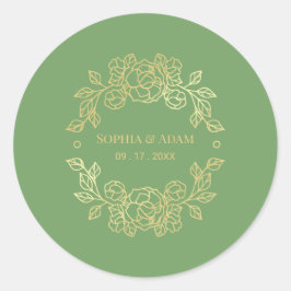 Minimalistische Elegante Bloemgroene en Gouden Kle Ronde Sticker