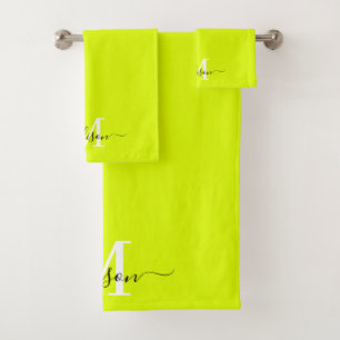 Minimalistische elegante Chartreuse geel monogram Bad Handdoek