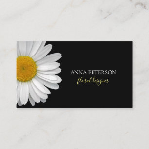 Minimalistische Elegante Daisy Flower op Zwarte Visitekaartje